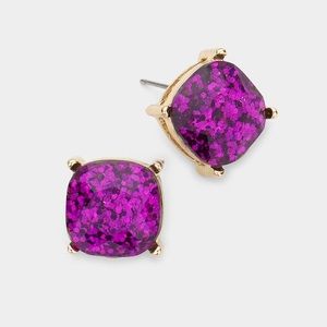 Gold Purple square glitter stone stud fashion earrings